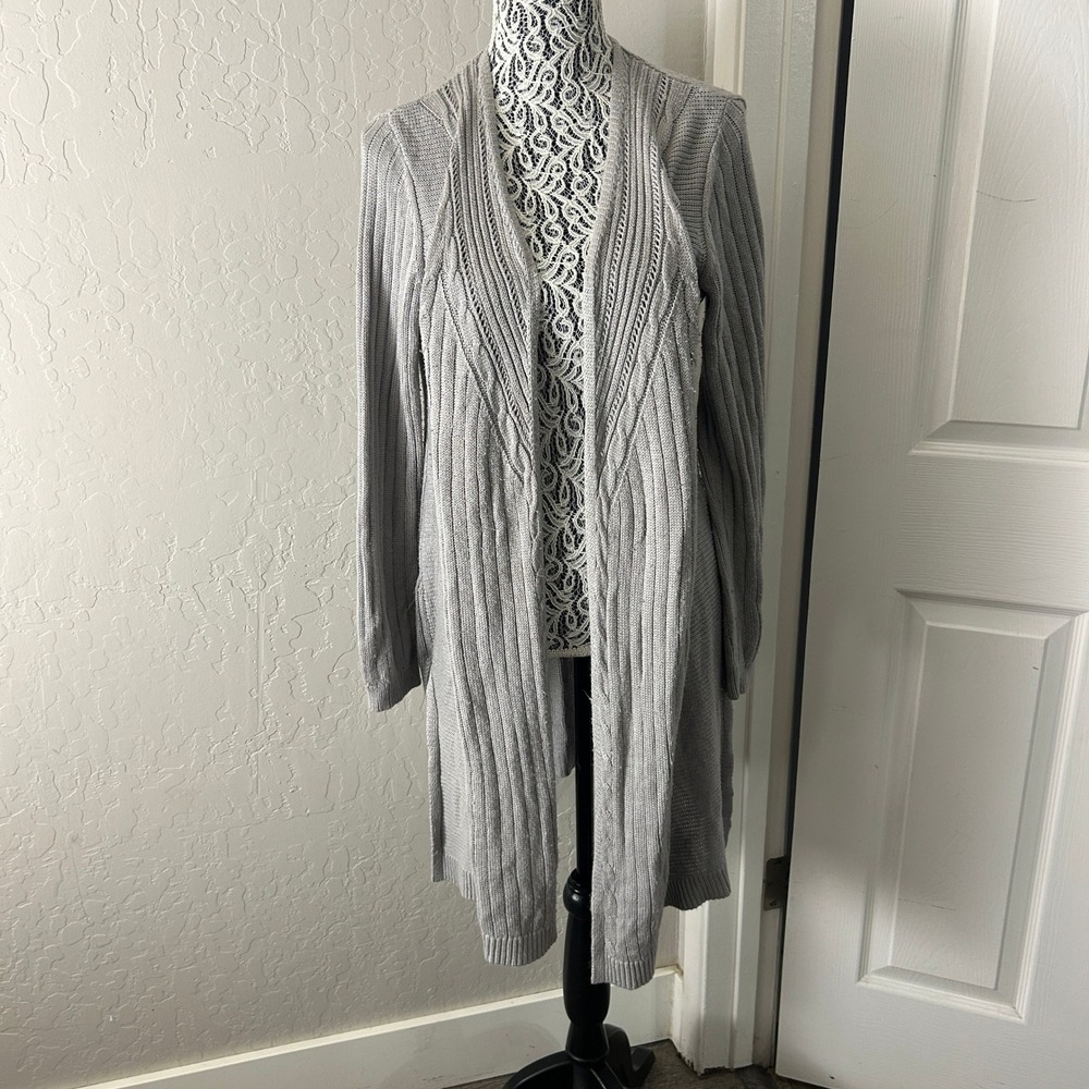 Love Scarlett Ribbed Cardigan Womens Large Gray Open Front Boho Cozy Cottagecore
